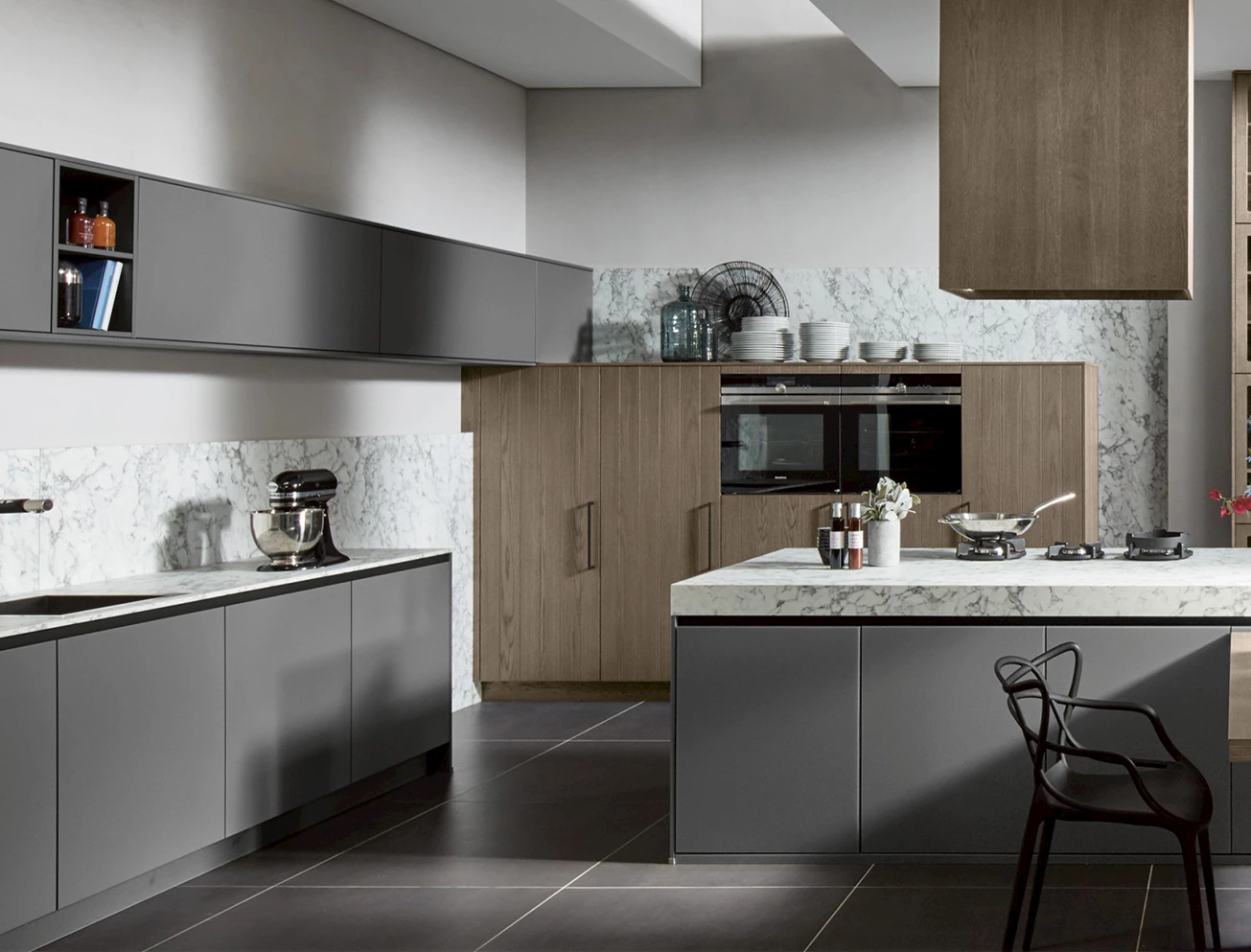 Keuken antraciet met hout