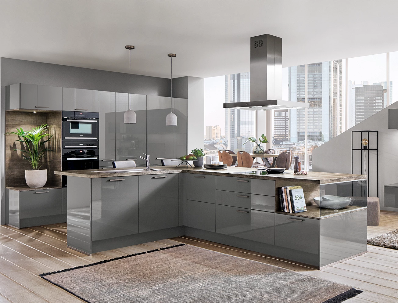 Donkergrijze hoogglans keuken
