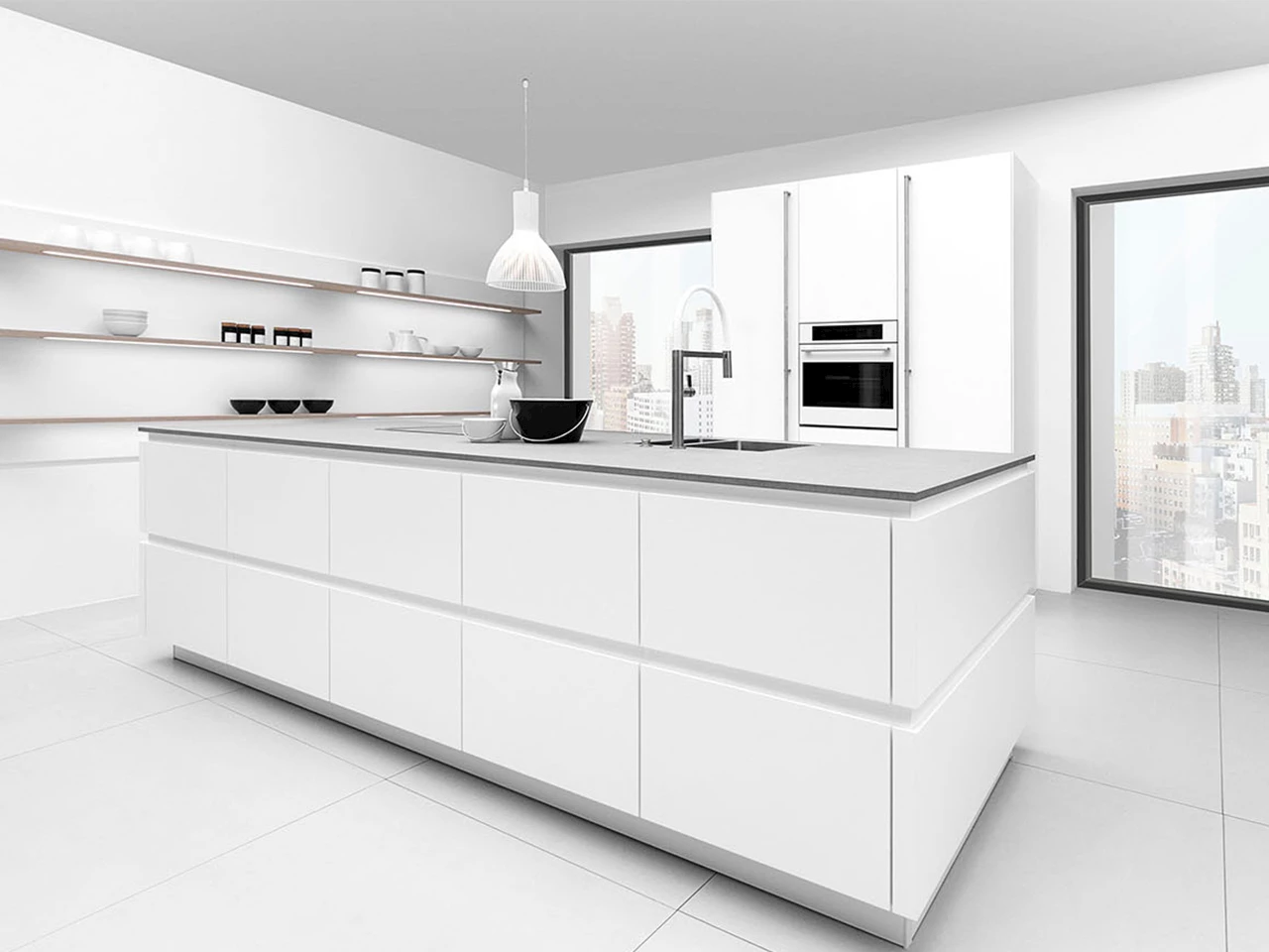 Minimalistische mat witte keuken