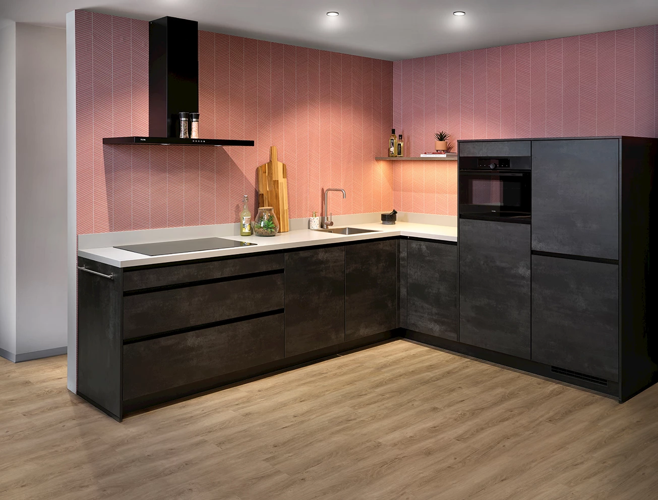 Zwarte keukens met betonlook blad