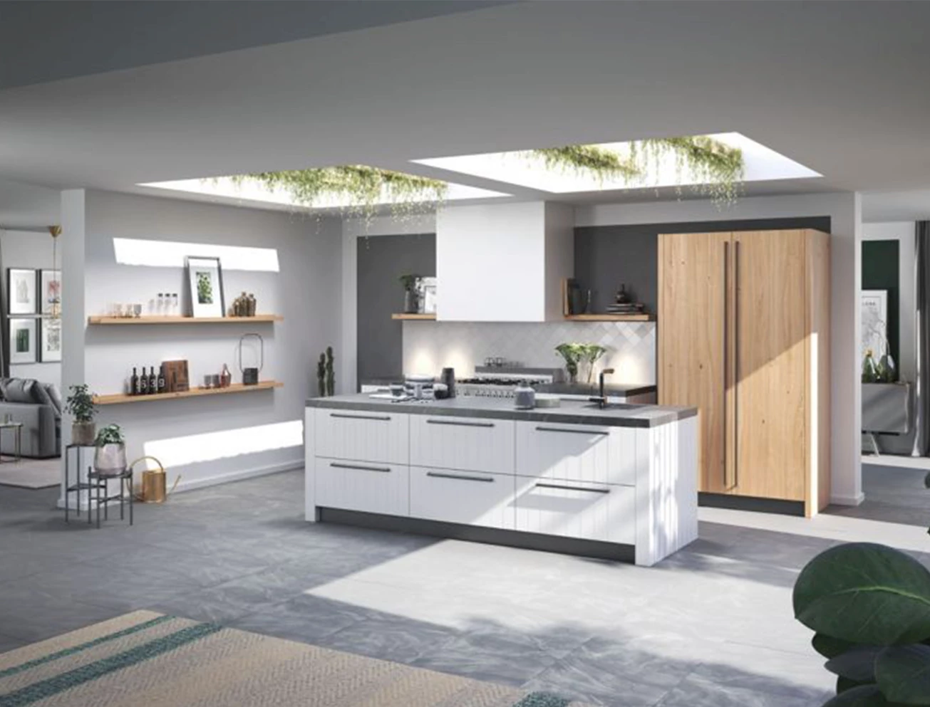 Witte landelijke keuken met eiland