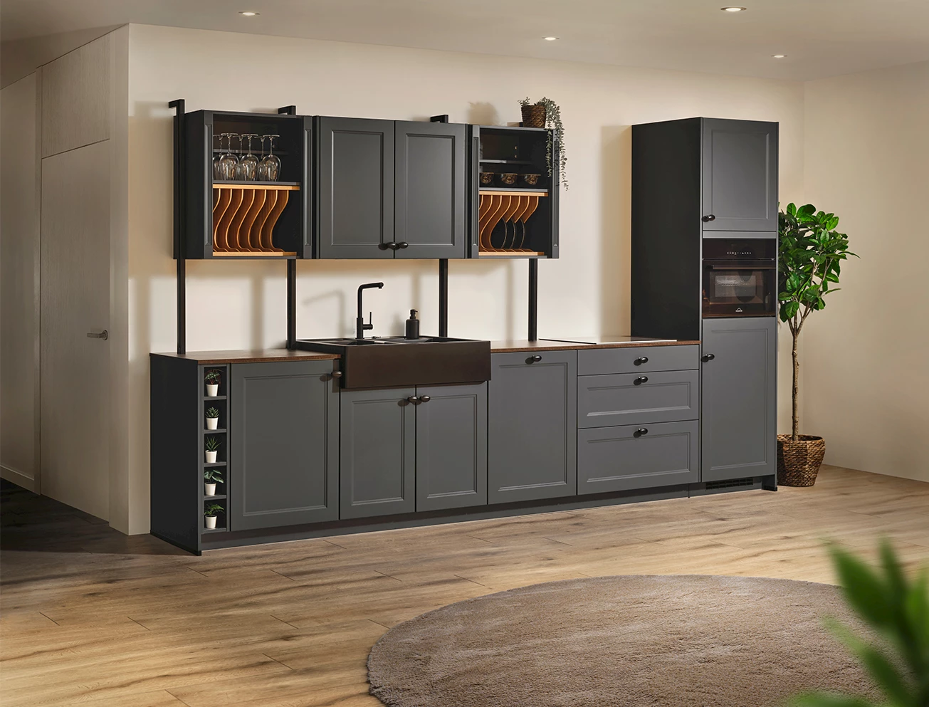 Blauwe rechte keuken