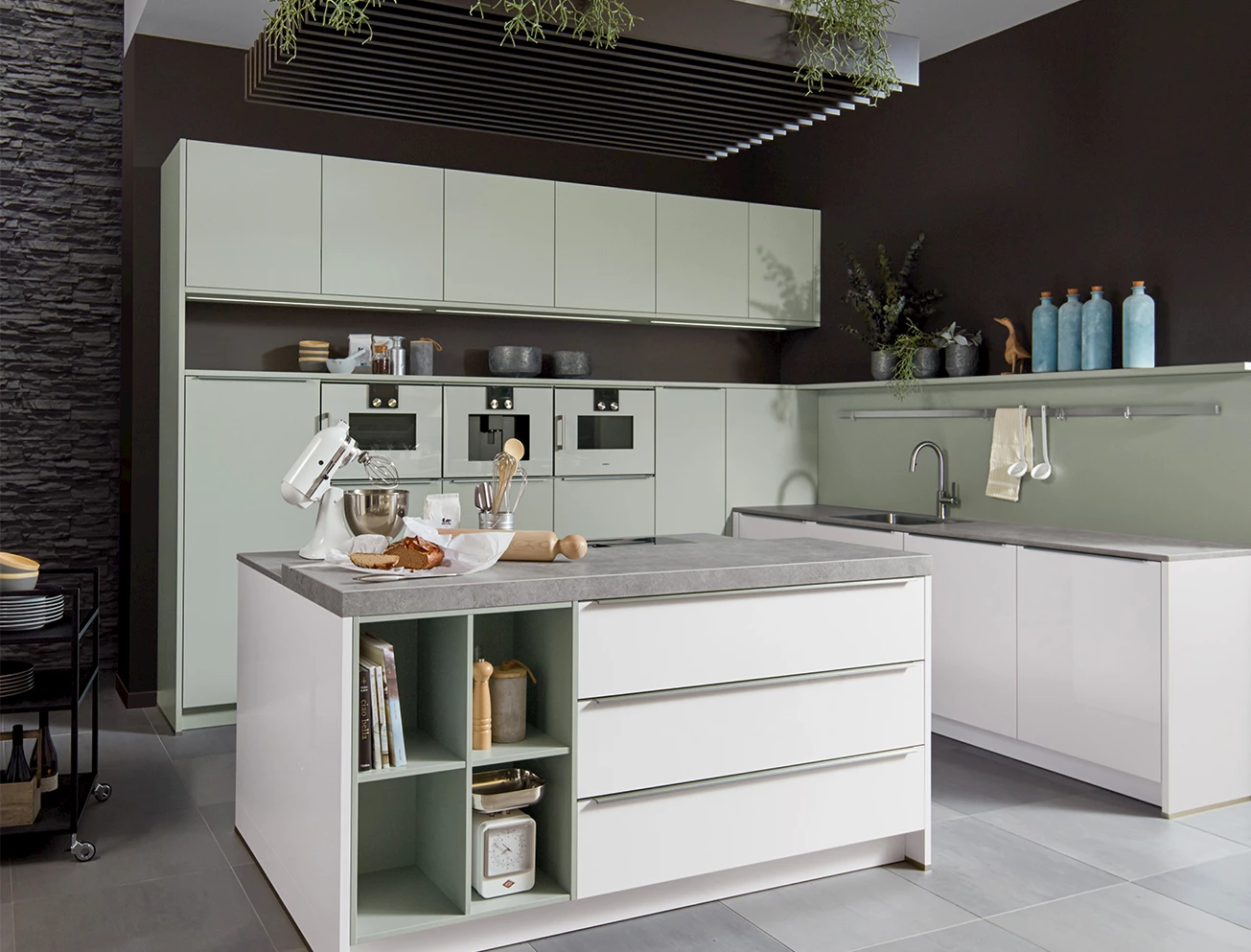 Lichtgroen vierkant kookeiland