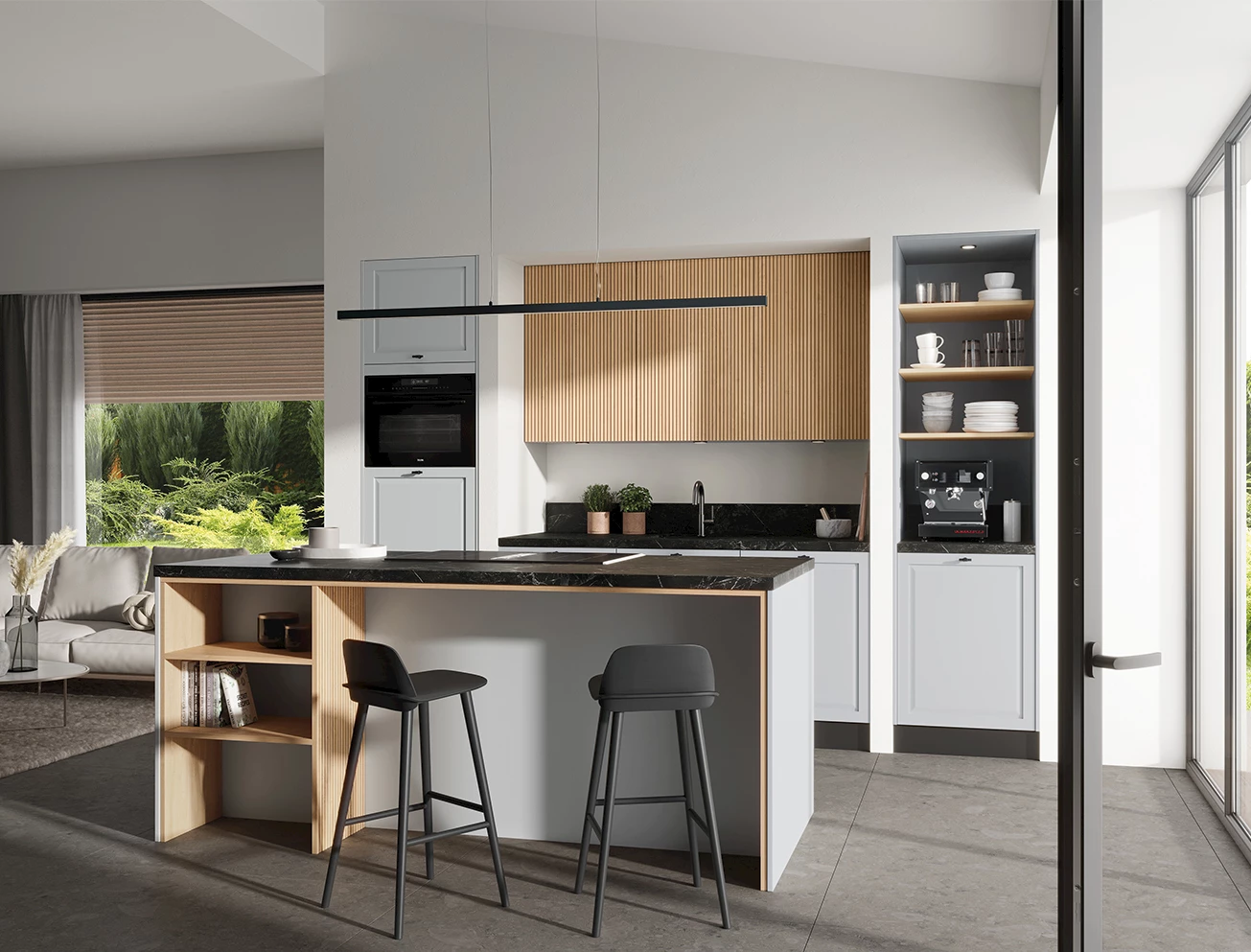 Houten keuken marmer blad