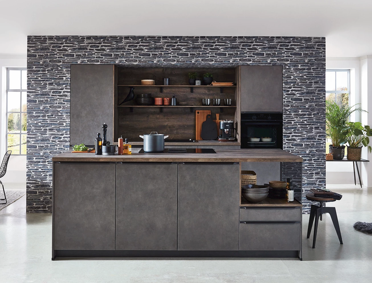 Grijze betonlook keuken