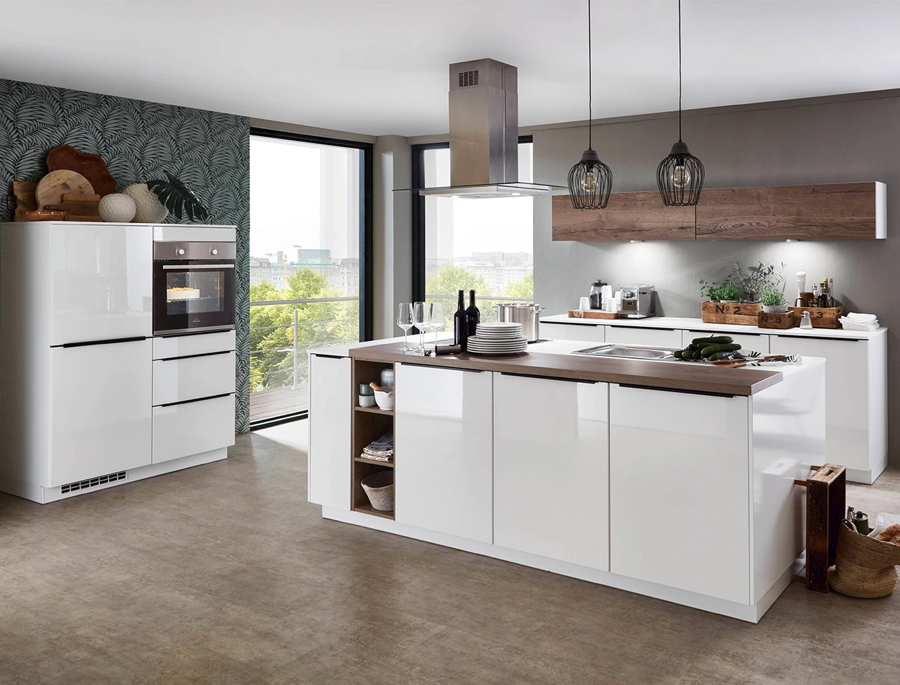 Wit kookeiland met hout