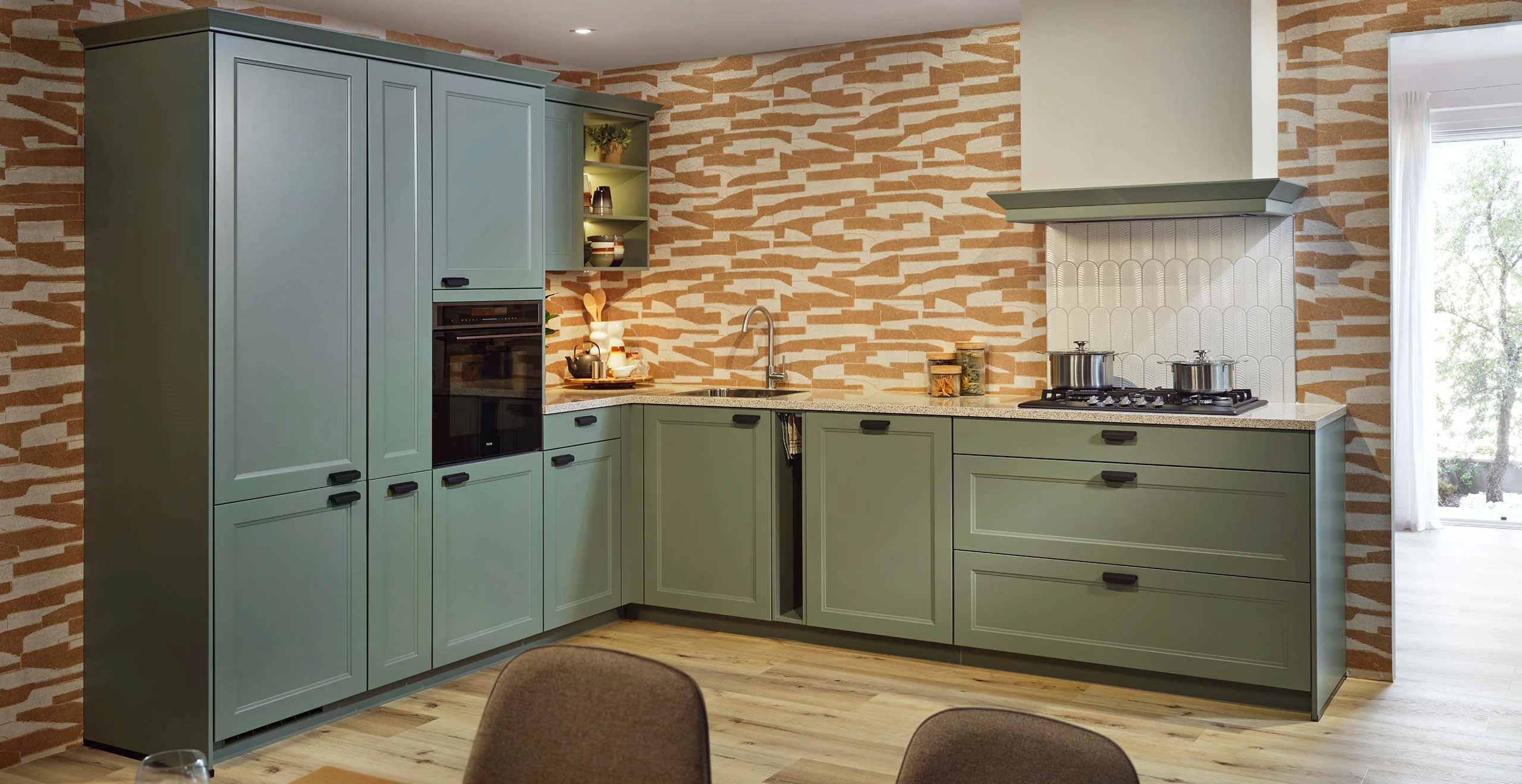 Landelijke oud groene keuken