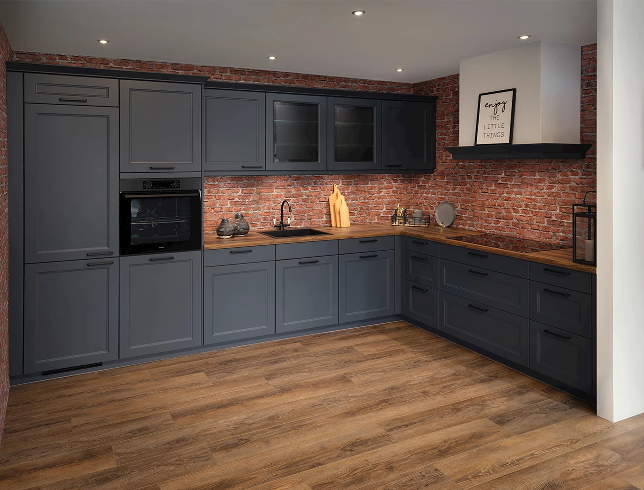 Blauwe landelijke hoekkeuken