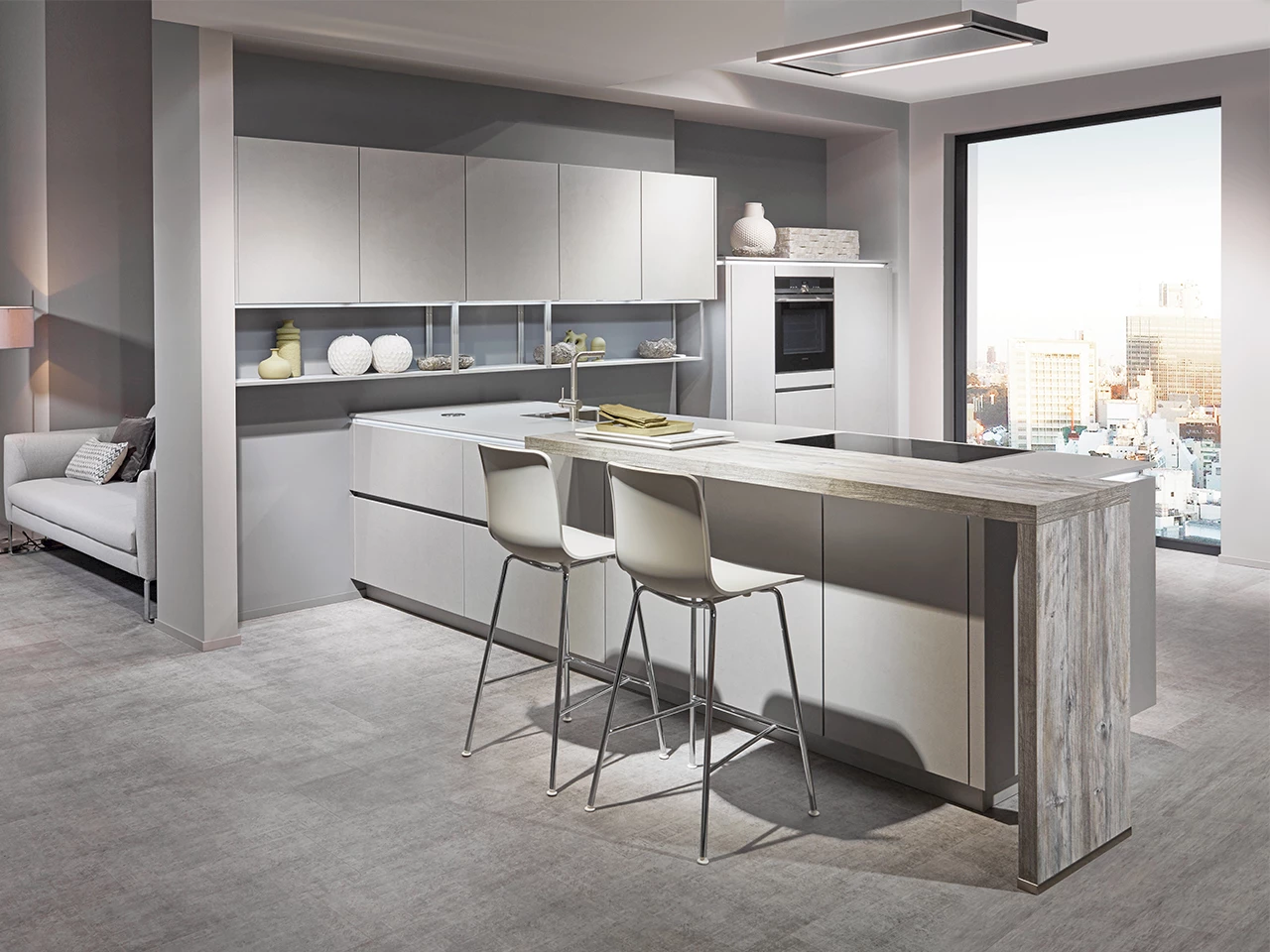 L-vormige keuken met bar