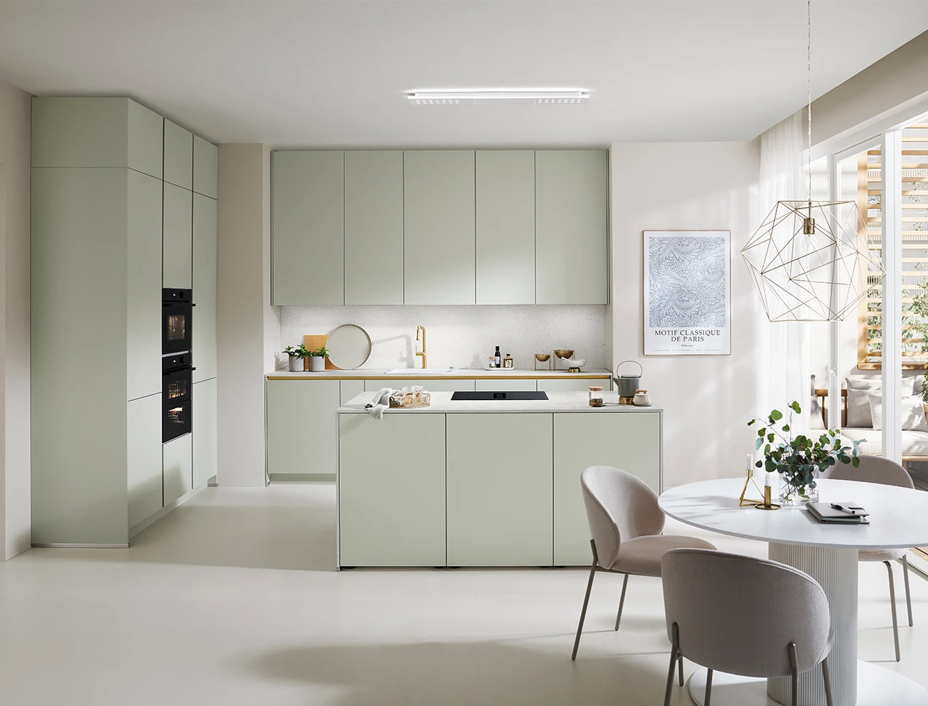 Lichtgroene Scandinavische keuken